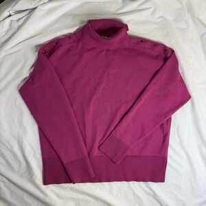 Allison + Zoe Fuchsia Pink Mock Neck Sweater Button Shoulder Split Neck Medium